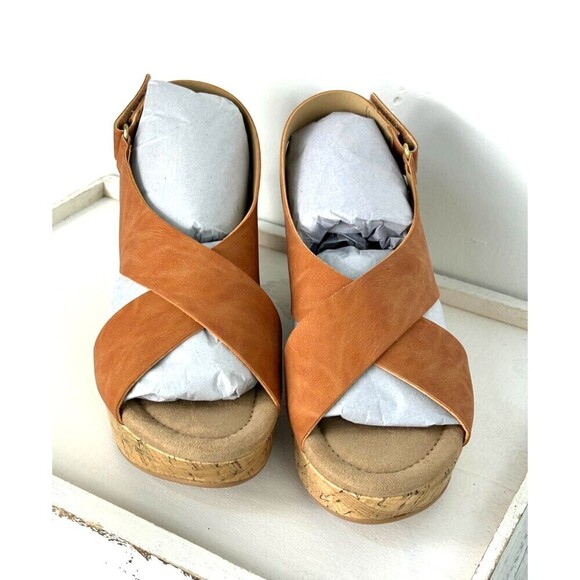 New CL By Laundry Dream Girl Women Size 9 Clay Nubuck Cork Wedge Sandal Slip On - Picture 4 of 10